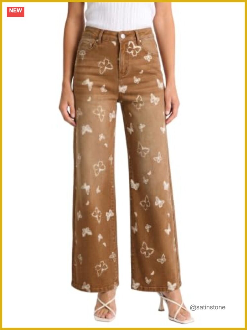 Straight Leg Jeans for Women Mid Rise Stretch Denim Butterfly Print Casual